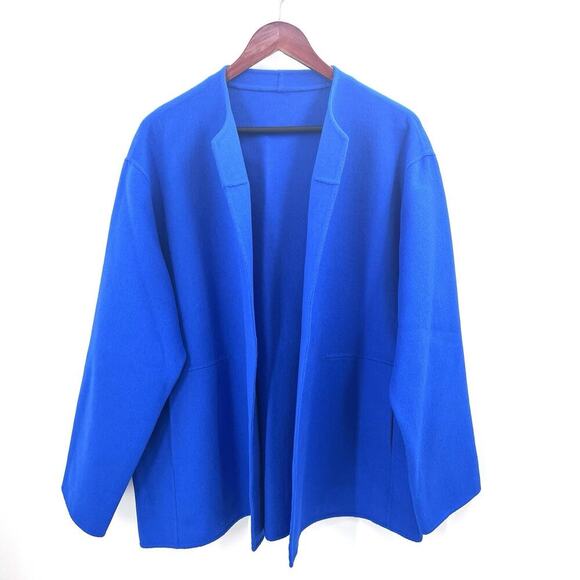 Custom Royal Blue Wool Cashmere Open Front Blazer Jacket Womens Size 2X - Picture 1 of 7